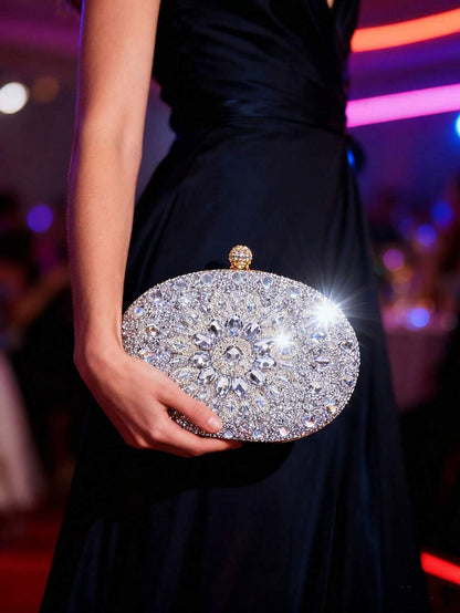 Dedoo – Sac de soirée ovale en strass avec chaîne dorée et design tournesol