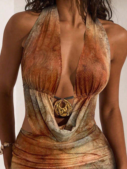 Opulessa – Robe en maille tricotée imprimée avec coupe fluide et design moderne