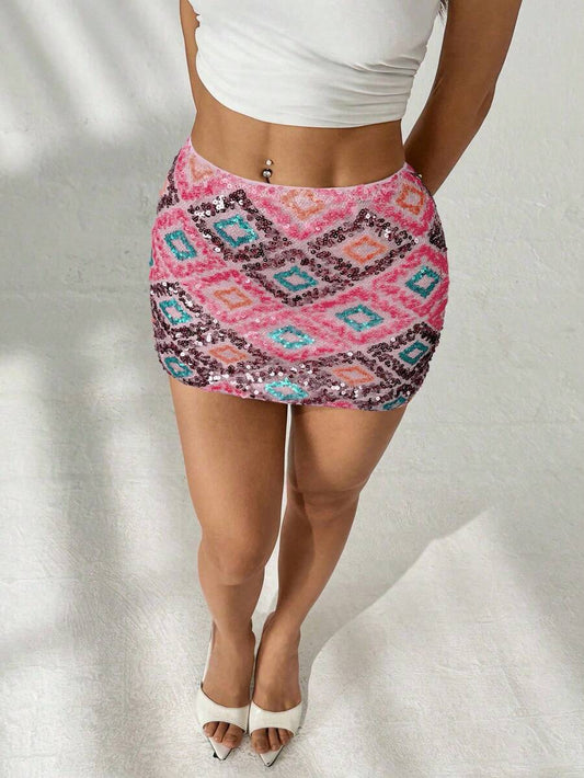 SHEIN PETITE – Jupe brillante en sequins et perles pour fêtes et festivals