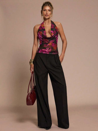 SHEIN BAE – Top décontracté à col ras-du-cou en tissu léger et imprimé floral