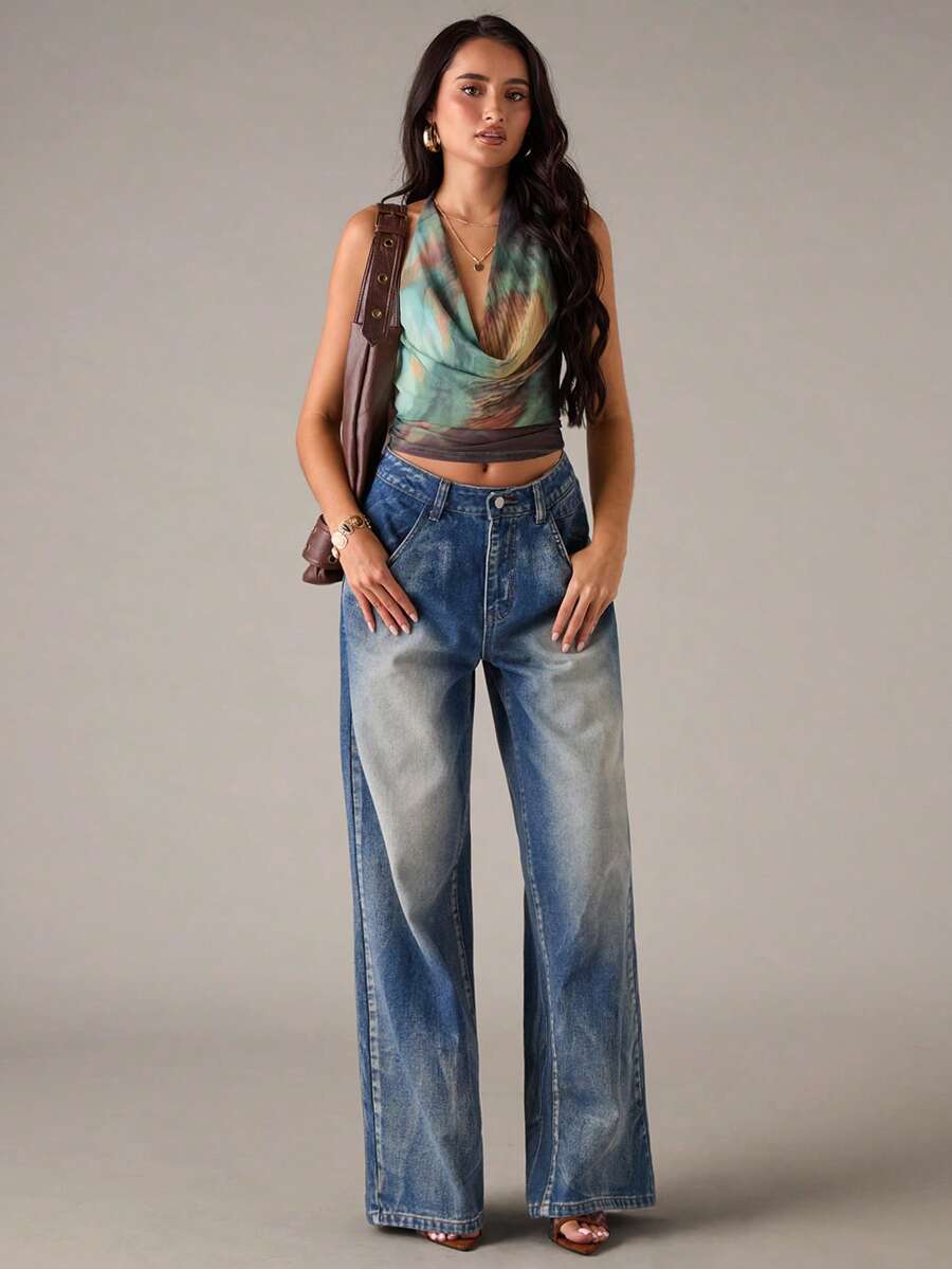 SHEIN BAE – Top sexy à motif tie-dye en tissu léger, idéal pour les fêtes et les occasions spéciales