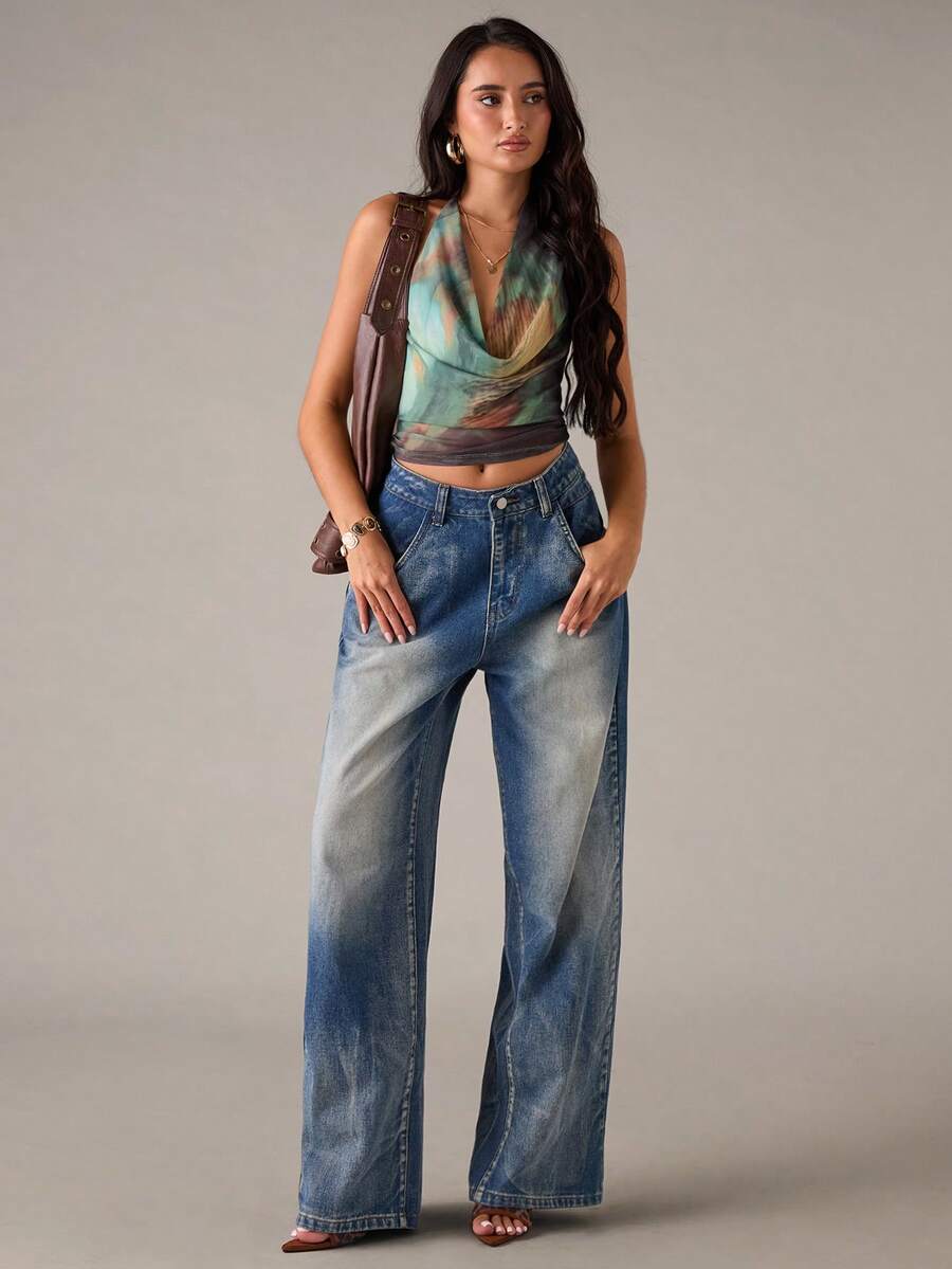 SHEIN BAE – Top sexy à motif tie-dye en tissu léger, idéal pour les fêtes et les occasions spéciales