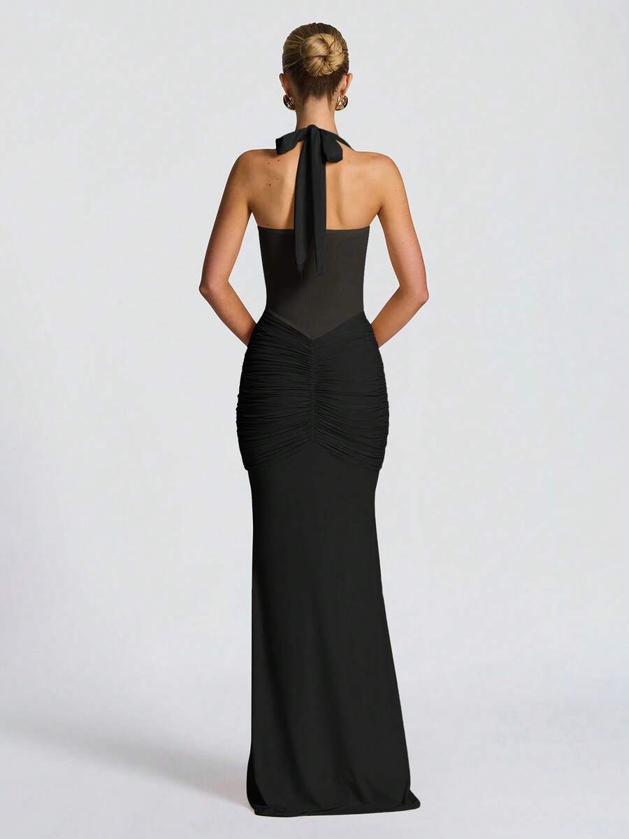 SHEIN – Robe Patchwork de maille, dos nu et fente haute