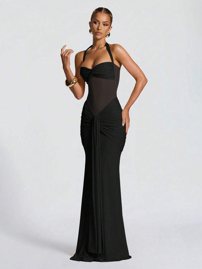 SHEIN – Robe Patchwork de maille, dos nu et fente haute