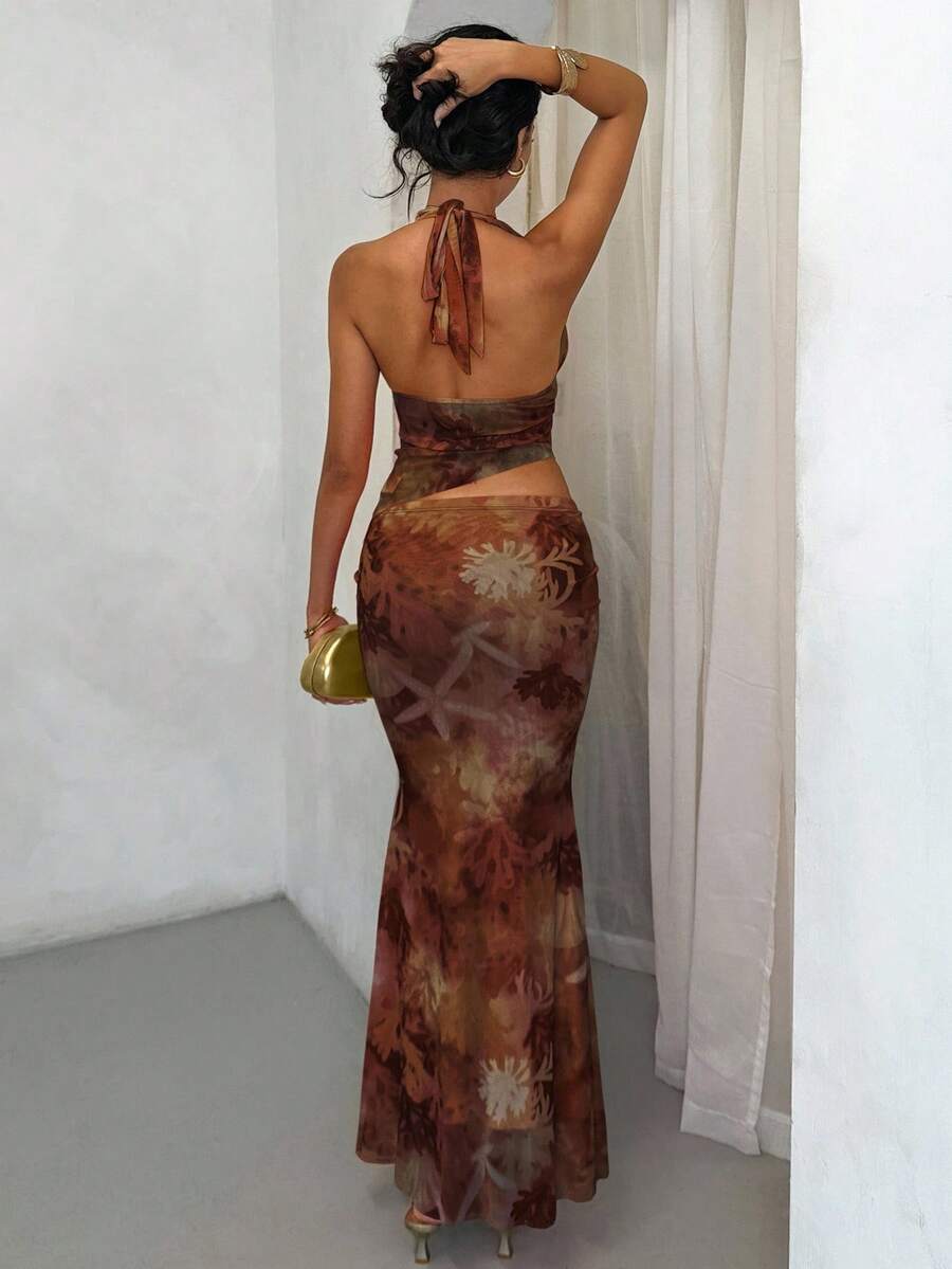 Glamine - Ensemble vacances fleuri Top court noué et jupe asymétrique à volants