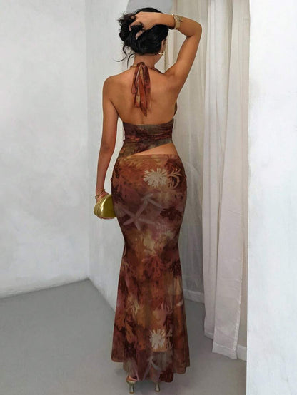 Glamine - Ensemble vacances fleuri Top court noué et jupe asymétrique à volants