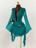 Amplova – Robe mini en maille à manches longues et col volanté