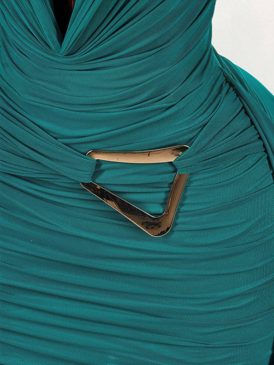 Amplova – Robe mini en maille à manches longues et col volanté