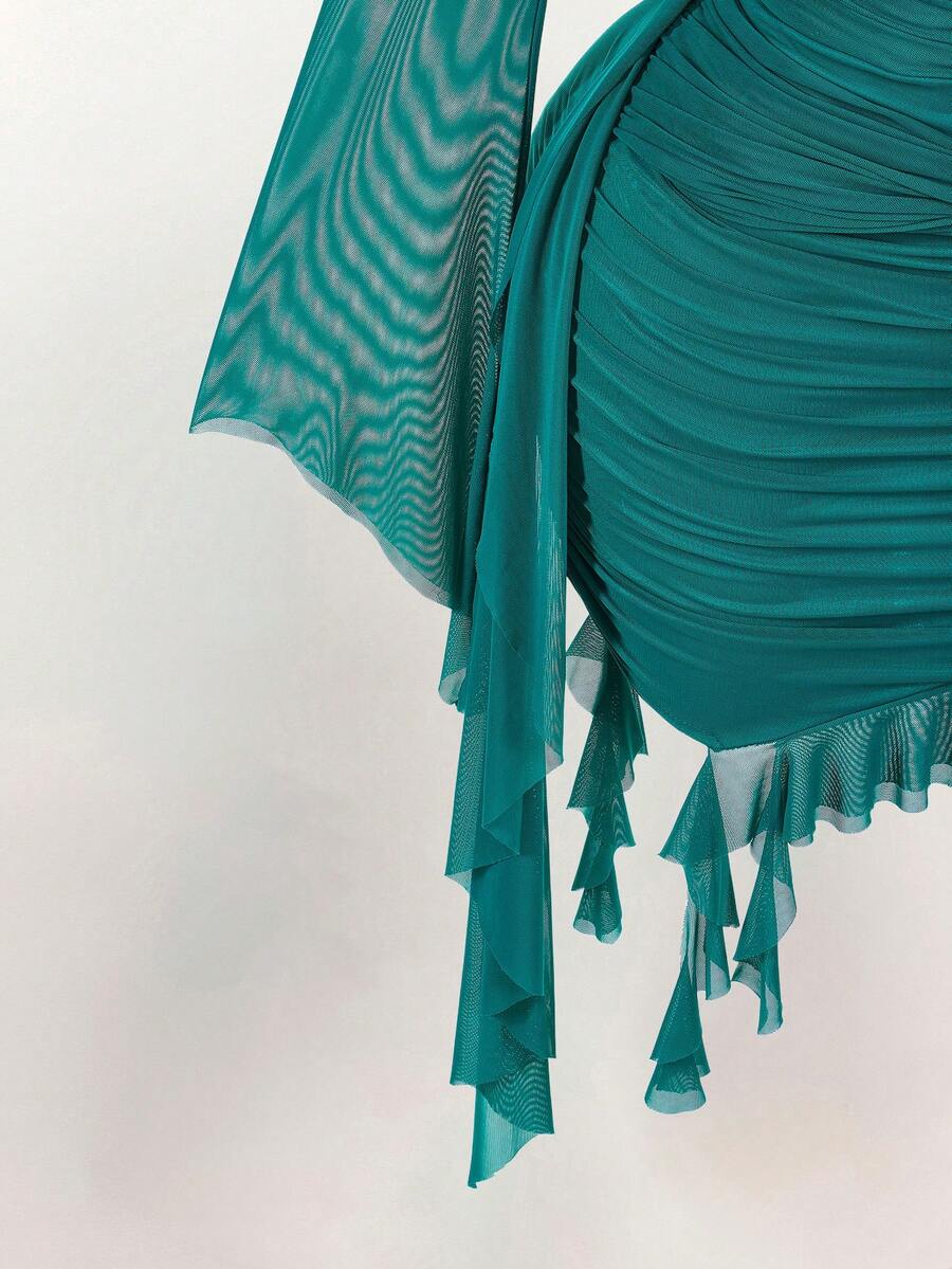 Amplova – Robe mini en maille à manches longues et col volanté