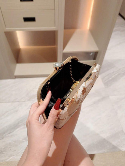 SHEIN - sac à main vintage à design floral brodé avec sequins et chaîne pour soirées