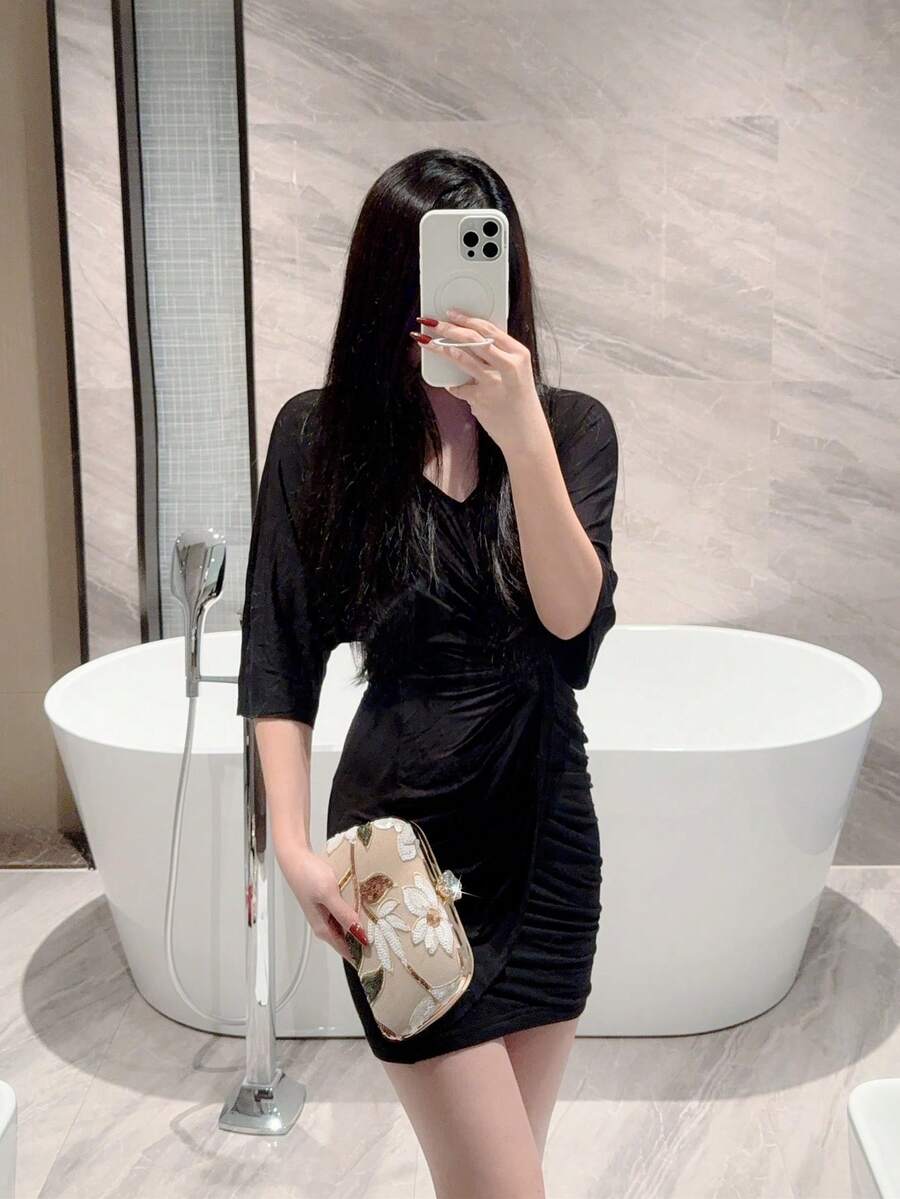 SHEIN - sac à main vintage à design floral brodé avec sequins et chaîne pour soirées