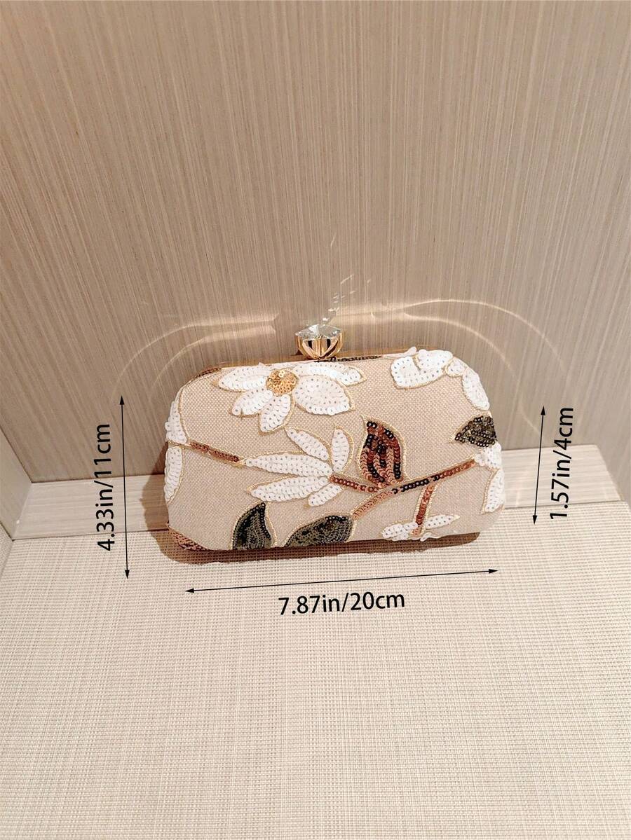 SHEIN - sac à main vintage à design floral brodé avec sequins et chaîne pour soirées