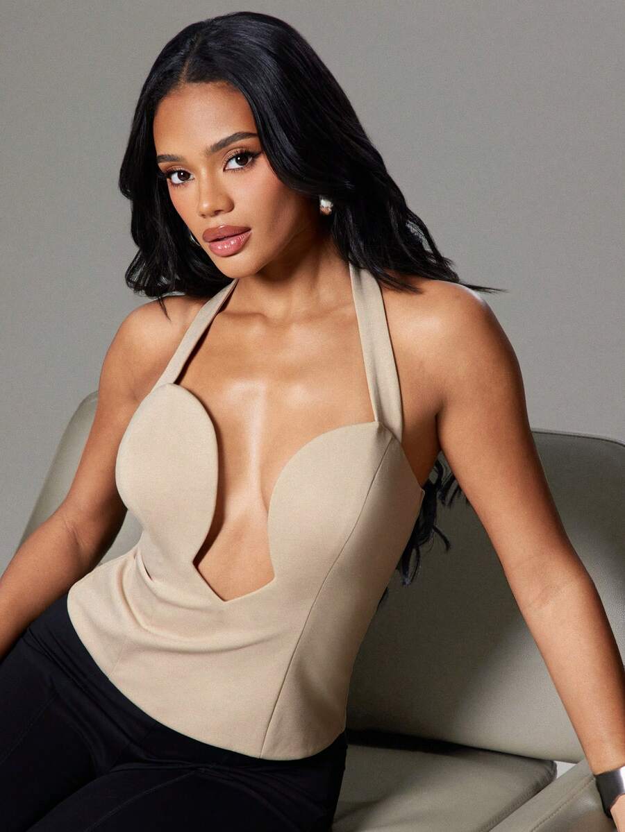 Hauture – Débardeur décolleté cœur fendu en jersey, coupe décontractée pour le bureau