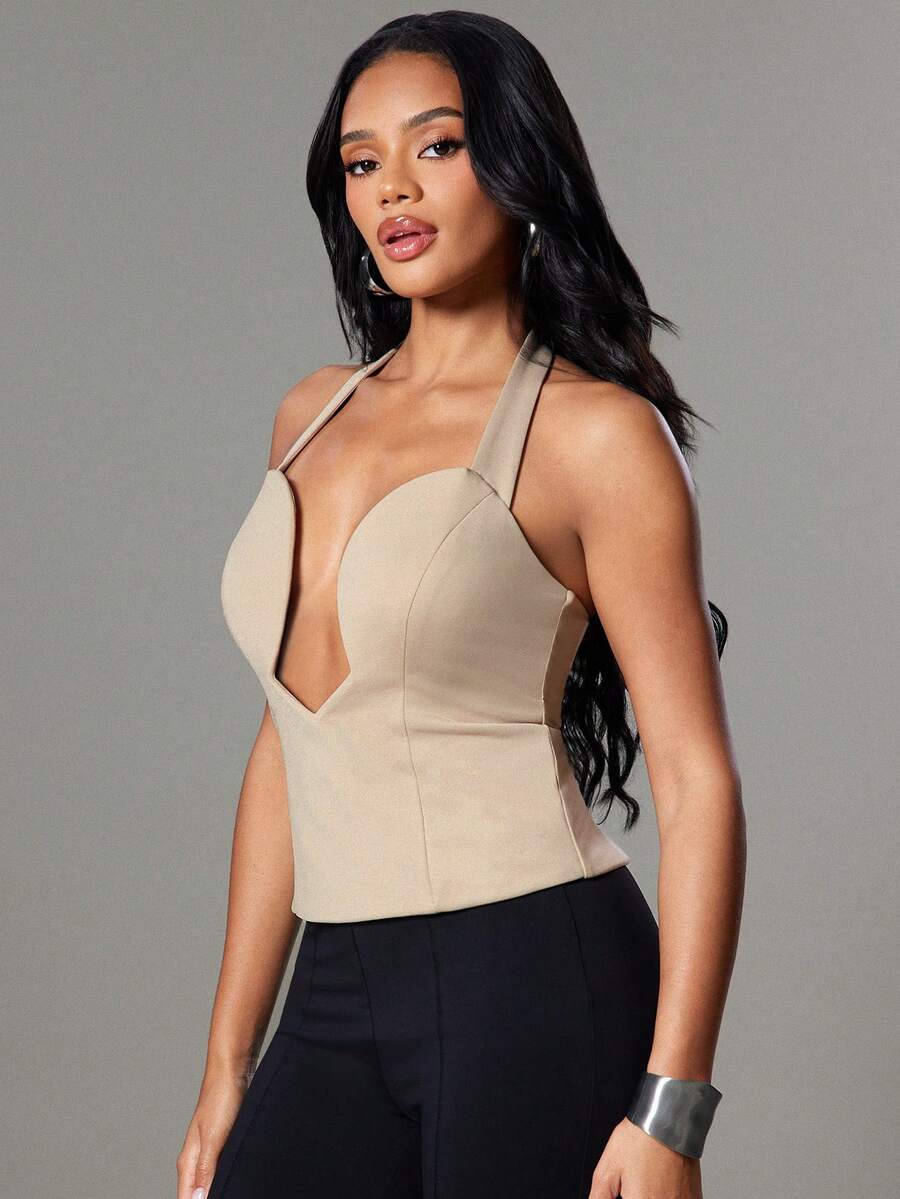 Hauture – Débardeur décolleté cœur fendu en jersey, coupe décontractée pour le bureau