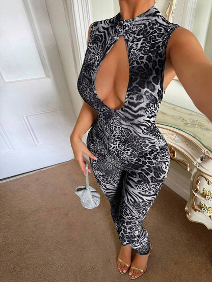 SHEIN SXY – Body transparent à imprimé zébré et décolleté plongeant