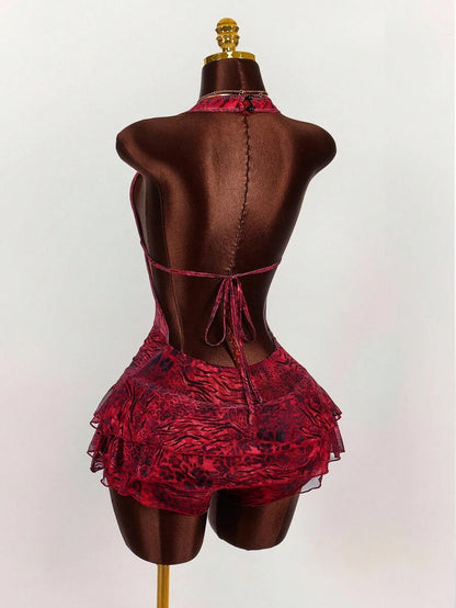 Amplova – Body sexy à imprimé animal, col ras-du-cou et décolleté plongeant