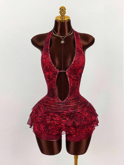 Amplova – Body sexy à imprimé animal, col ras-du-cou et décolleté plongeant