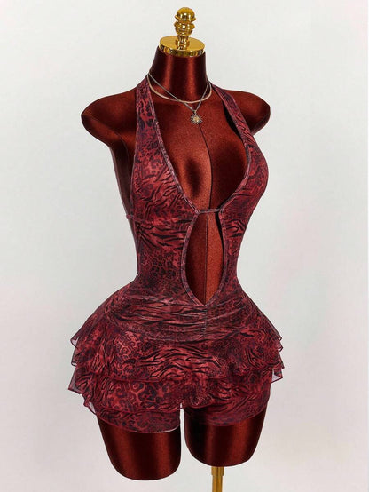 Amplova – Body sexy à imprimé animal, col ras-du-cou et décolleté plongeant