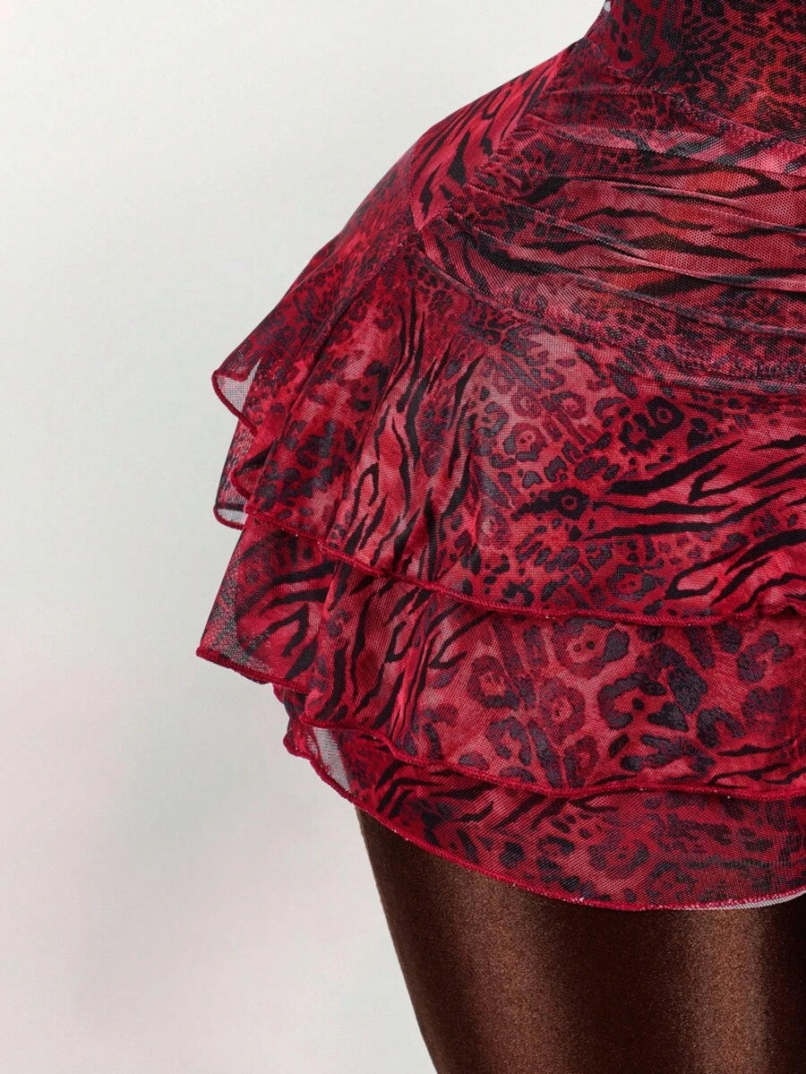 Amplova – Body sexy à imprimé animal, col ras-du-cou et décolleté plongeant