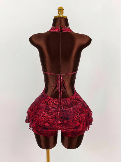 Amplova – Body sexy à imprimé animal, col ras-du-cou et décolleté plongeant