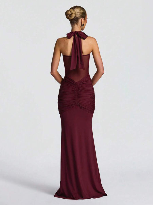 SHEIN – Robe Patchwork de maille, dos nu et fente haute