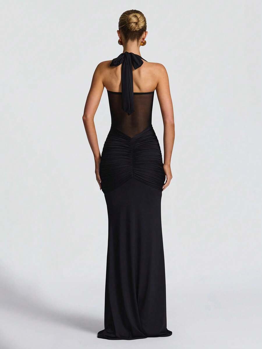 SHEIN – Robe Patchwork de maille, dos nu et fente haute