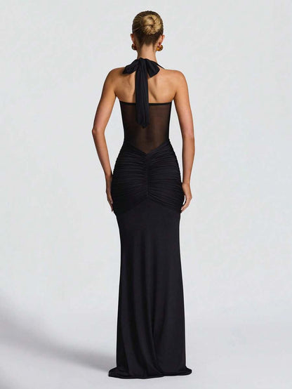 SHEIN – Robe Patchwork de maille, dos nu et fente haute