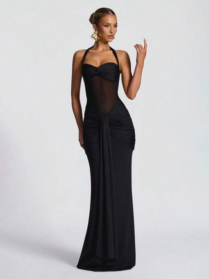 SHEIN – Robe Patchwork de maille, dos nu et fente haute