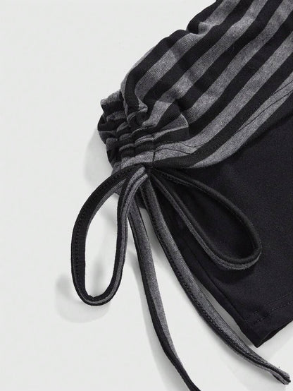 Bachina – Top manches longues à épaules dénudées et culottes (entièrement rayé comme le haut)