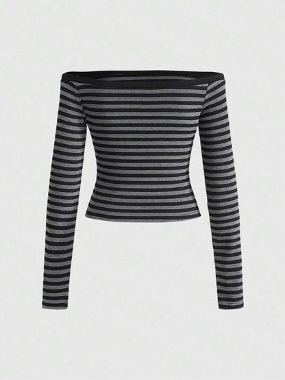 Bachina – Top manches longues à épaules dénudées et culottes (entièrement rayé comme le haut)