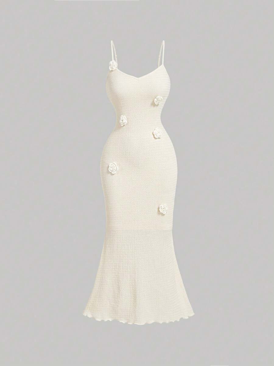 SHEIN MOD – Robe mi-longue à fleurs, coupe moulante, idéale pour les soirées d'été