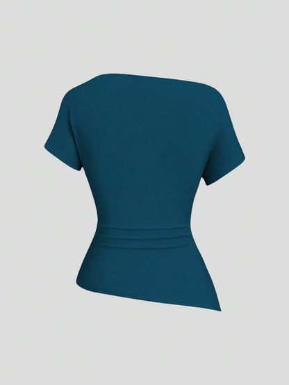 Sweetra – Lot de 3 t-shirts asymétrique en coton avec coupe décontractée et design moderne