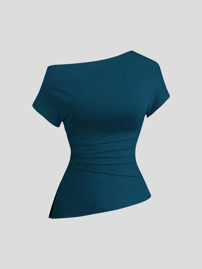 Sweetra – Lot de 3 t-shirts asymétrique en coton avec coupe décontractée et design moderne