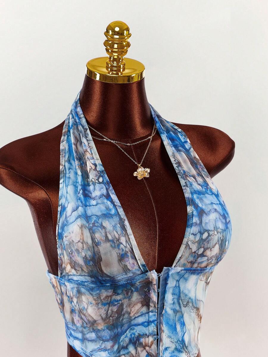 Amplova – Ensemble 2 pièces top ras-du-cou et mini-jupe ultra taille basse