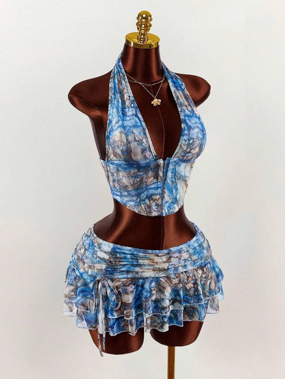 Amplova – Ensemble 2 pièces top ras-du-cou et mini-jupe ultra taille basse