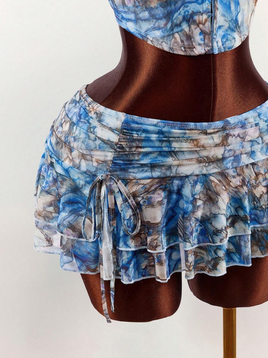 Amplova – Ensemble 2 pièces top ras-du-cou et mini-jupe ultra taille basse