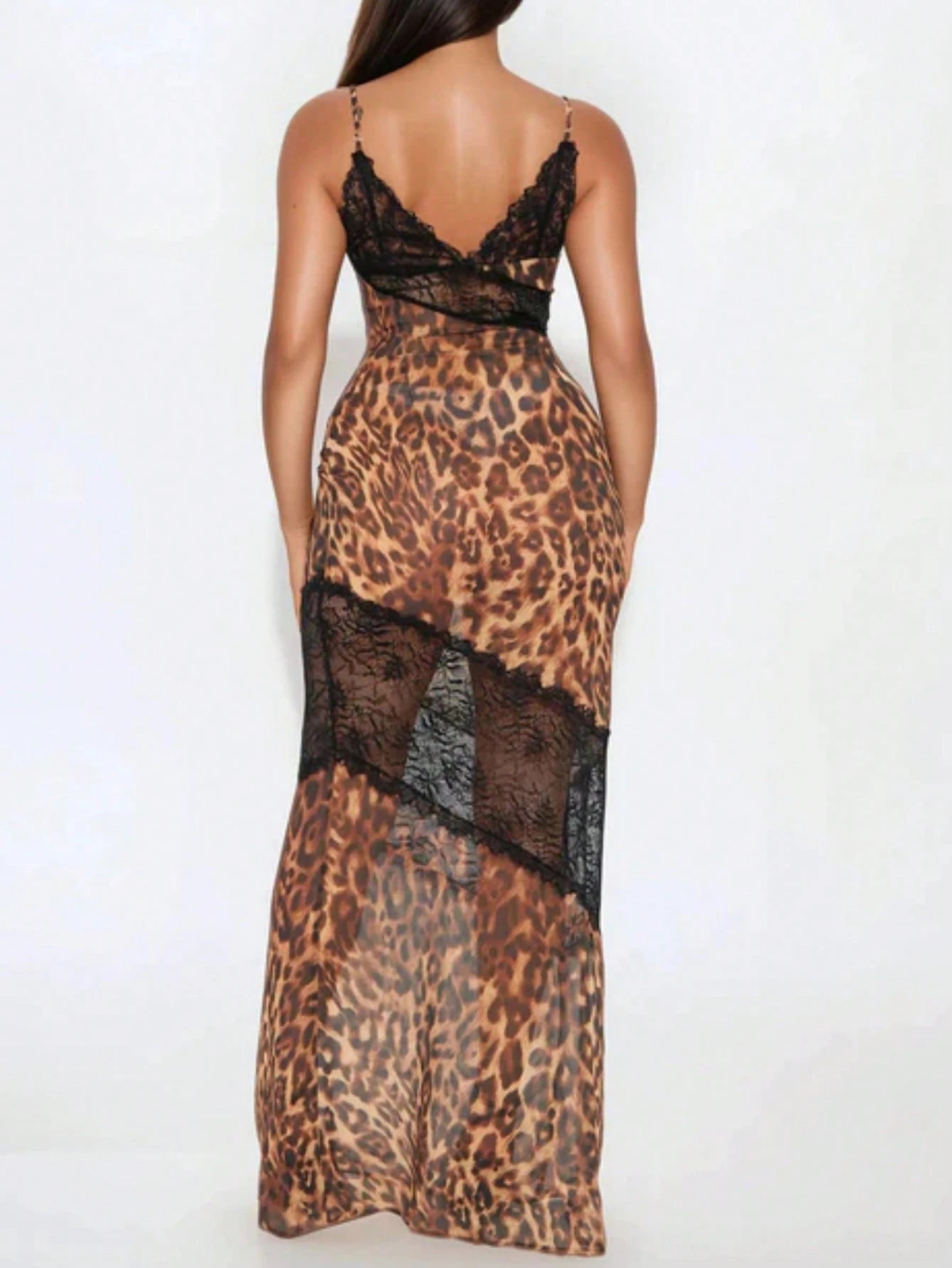 SHEIN - Robe moulante Patchwork transparent et manches courtes, imprimé léopard