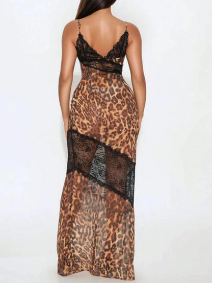 SHEIN - Robe moulante Patchwork transparent et manches courtes, imprimé léopard