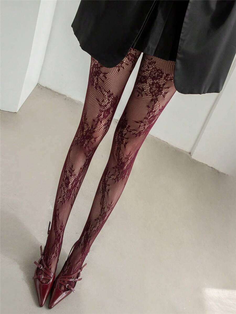1 paire de Collants haute gamme – Design ajouré, effet amincissant, haute élasticité