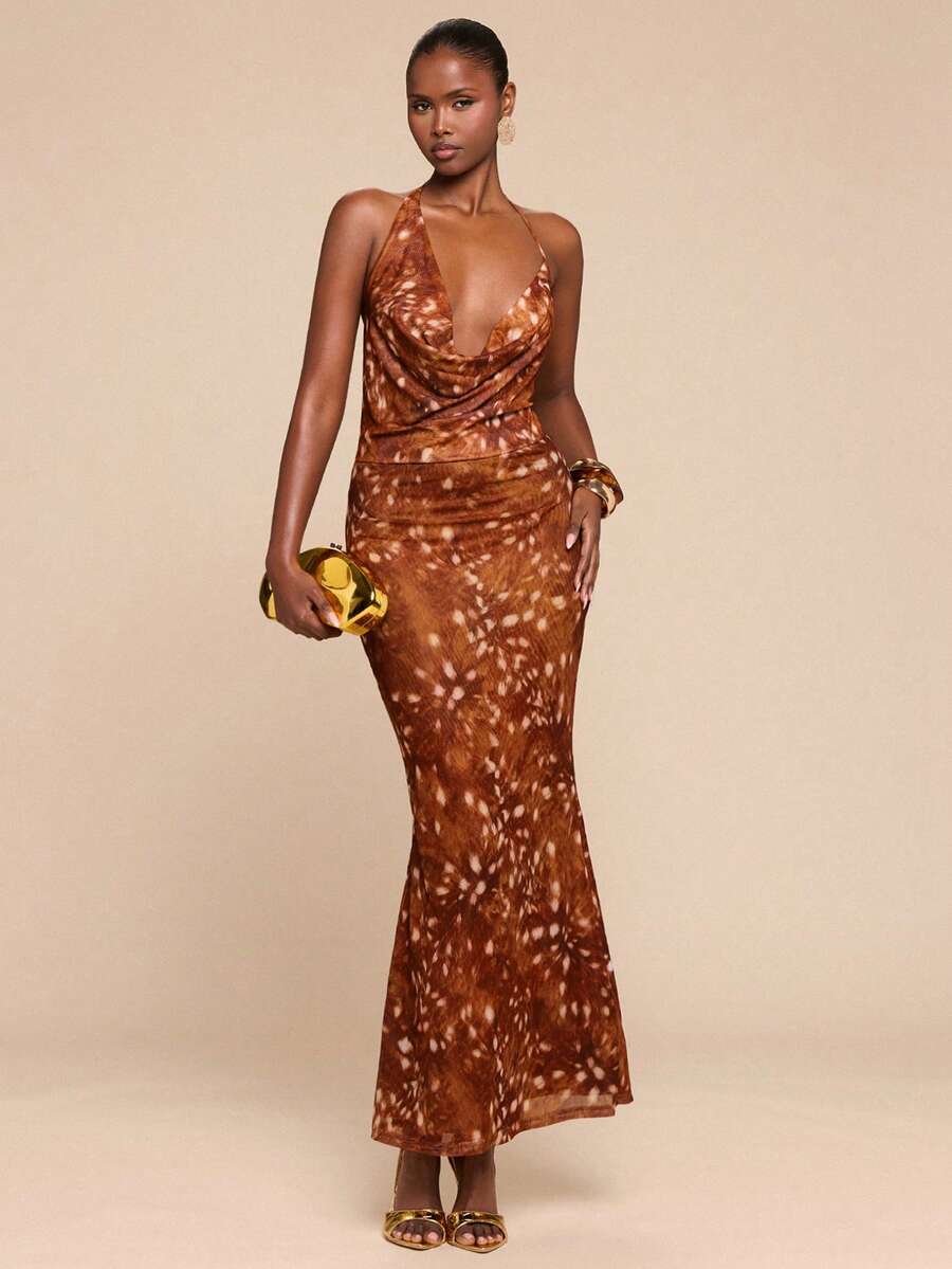 SHEIN BAE – Robe à col drapé avec ourlet en queue de poisson pour occasions spéciales