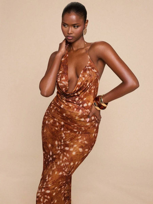 SHEIN BAE – Robe à col drapé avec ourlet en queue de poisson pour occasions spéciales