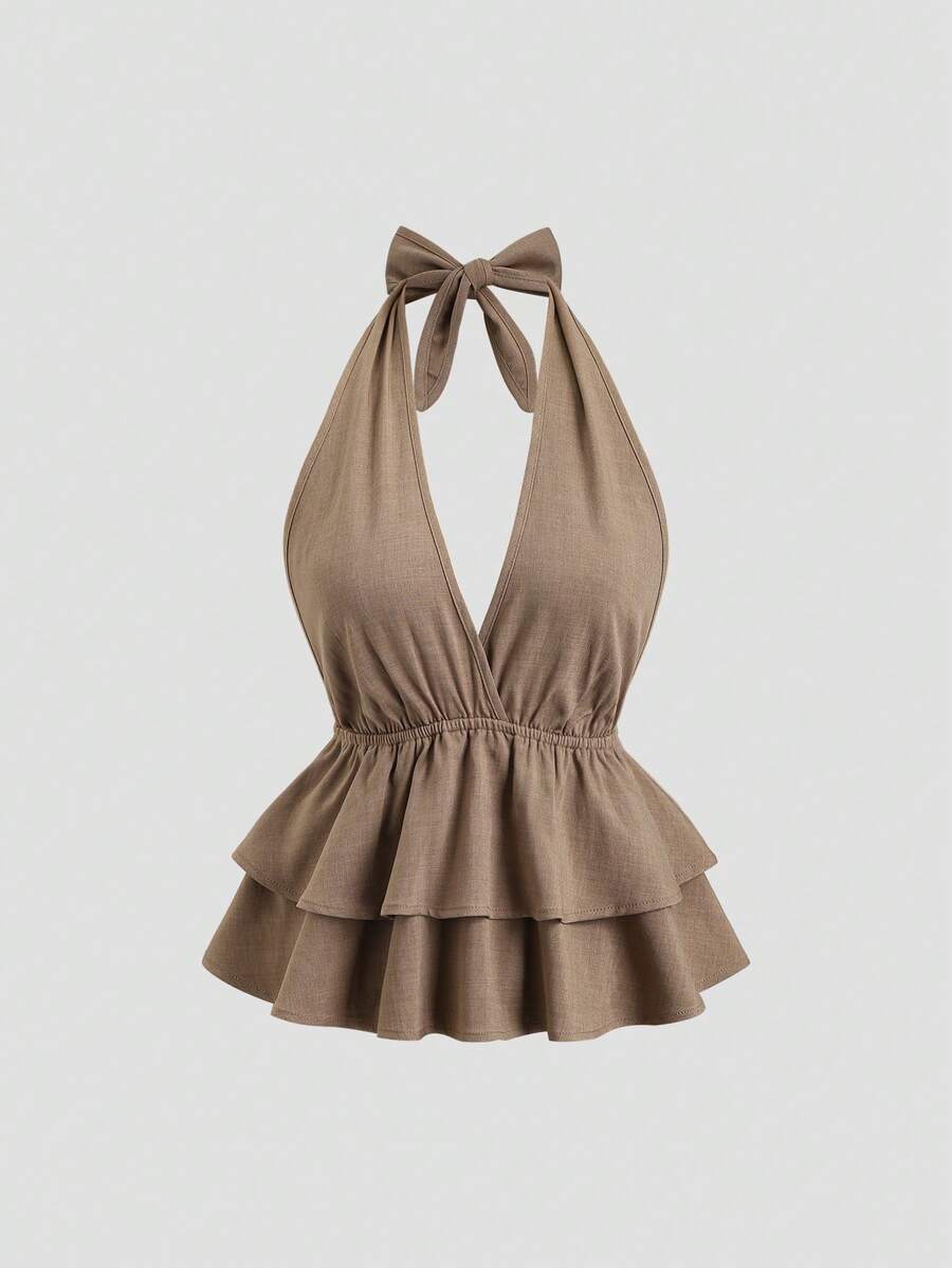 Sweetra Petite – Ensemble 2 pièces avec top dos nu et pantalon évasé décontracté