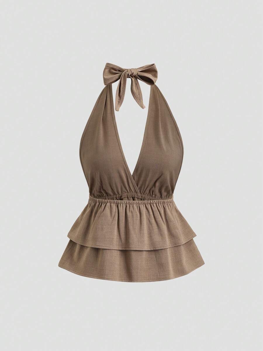 Sweetra Petite – Ensemble 2 pièces avec top dos nu et pantalon évasé décontracté