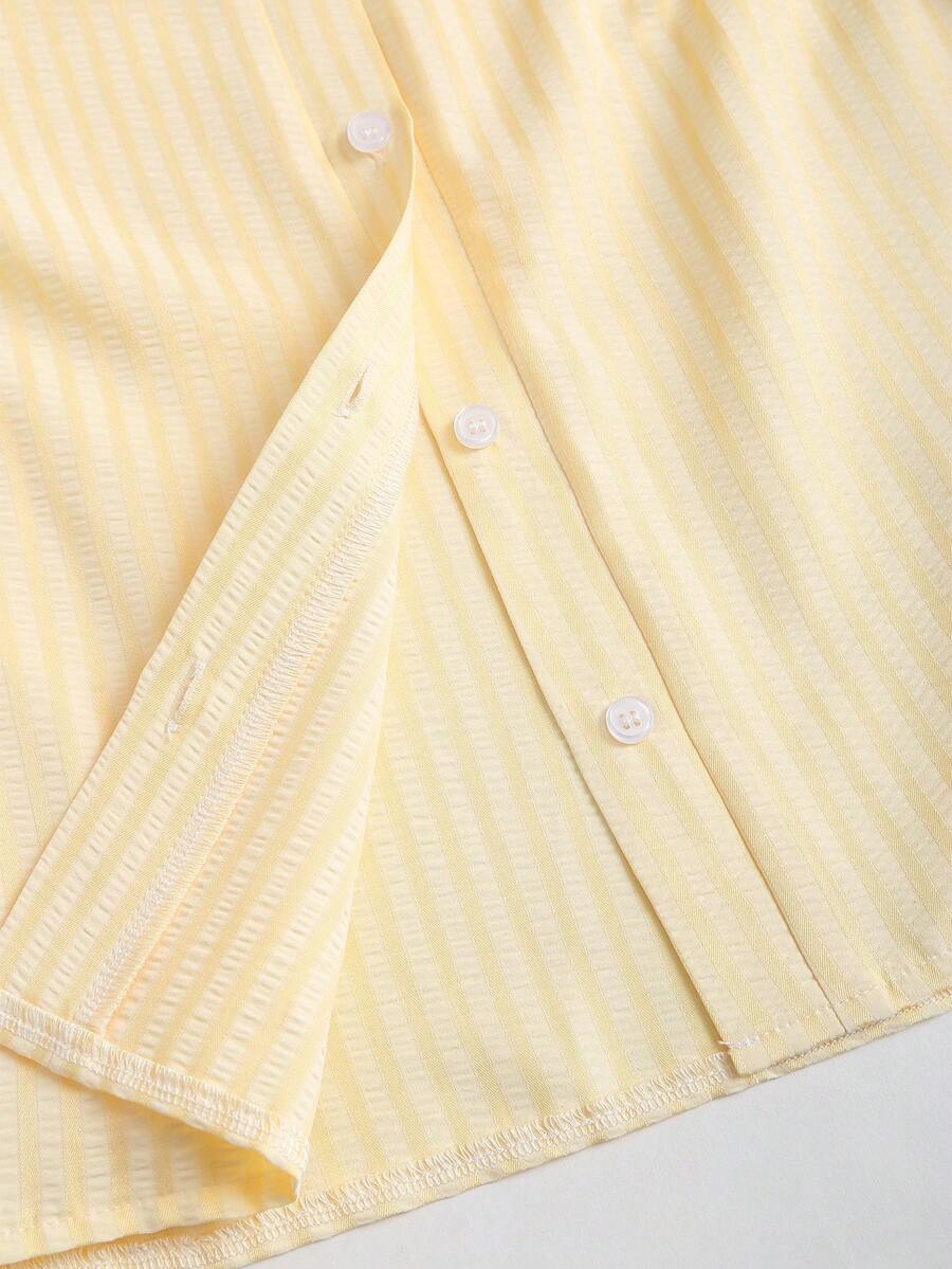 Sweetra Ismora – Robe chemise cintrée à manches courtes et taille affinante