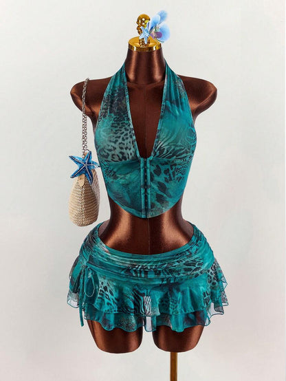 Amplova – Ensemble 2 pièces top ras-du-cou et mini-jupe ultra taille basse
