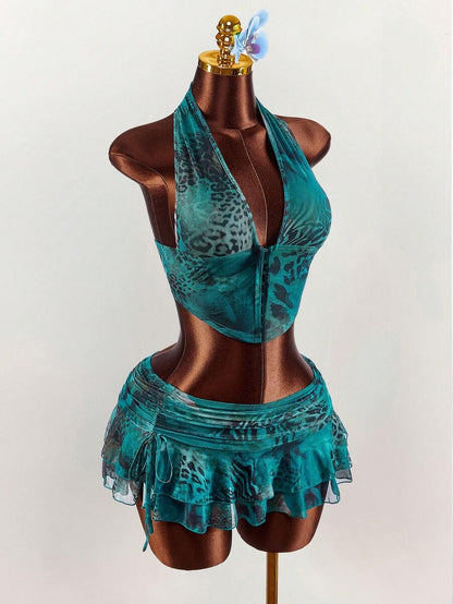 Amplova – Ensemble 2 pièces top ras-du-cou et mini-jupe ultra taille basse
