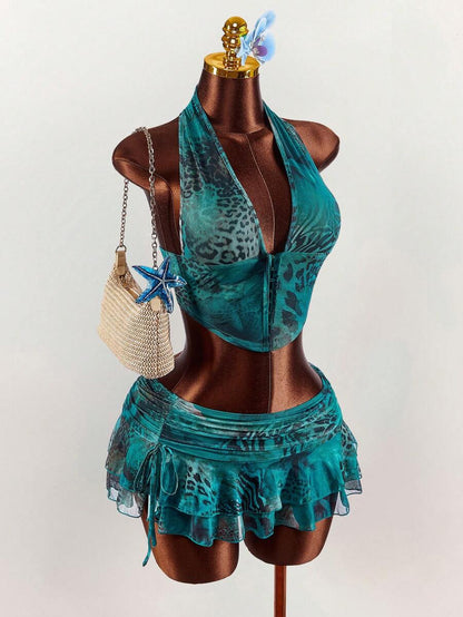 Amplova – Ensemble 2 pièces top ras-du-cou et mini-jupe ultra taille basse
