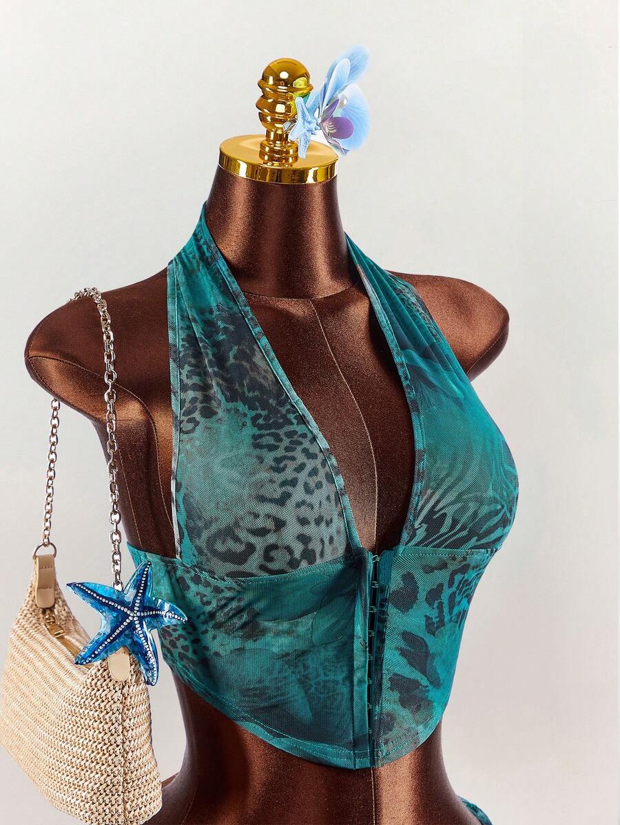 Amplova – Ensemble 2 pièces top ras-du-cou et mini-jupe ultra taille basse