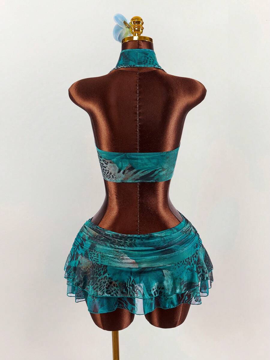 Amplova – Ensemble 2 pièces top ras-du-cou et mini-jupe ultra taille basse