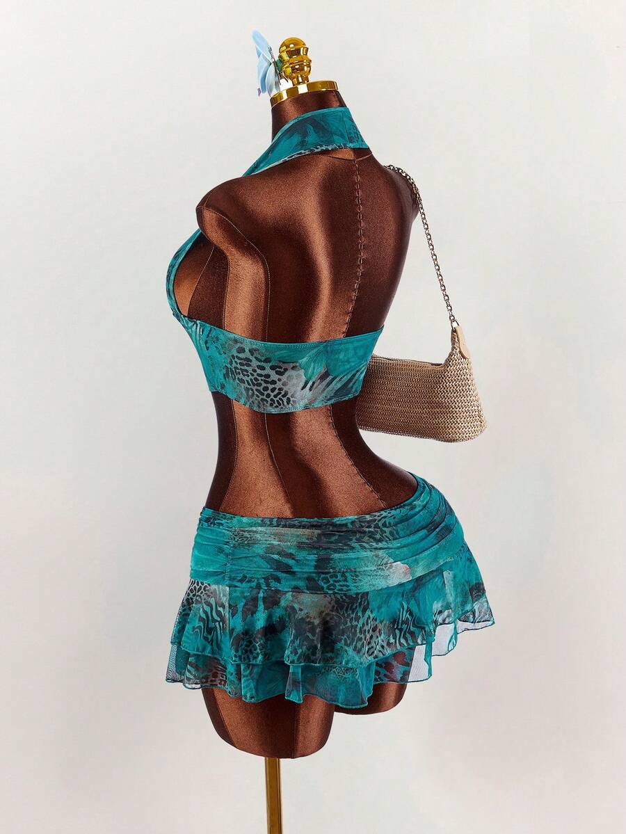 Amplova – Ensemble 2 pièces top ras-du-cou et mini-jupe ultra taille basse